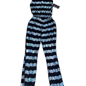 Gia mia ADULT SMALL SILVER SEQUINED STRIPED MESH PERFORMANCE DANCE JUMPER • BNWT